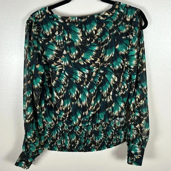 White House Black Market Cold Shoulder Long Sleeve Green and Black Top - Picture 7 of 9